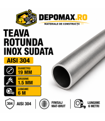 Teava rotunda inox sudata AISI 304, 19 x 1.5 mm, 6 metri